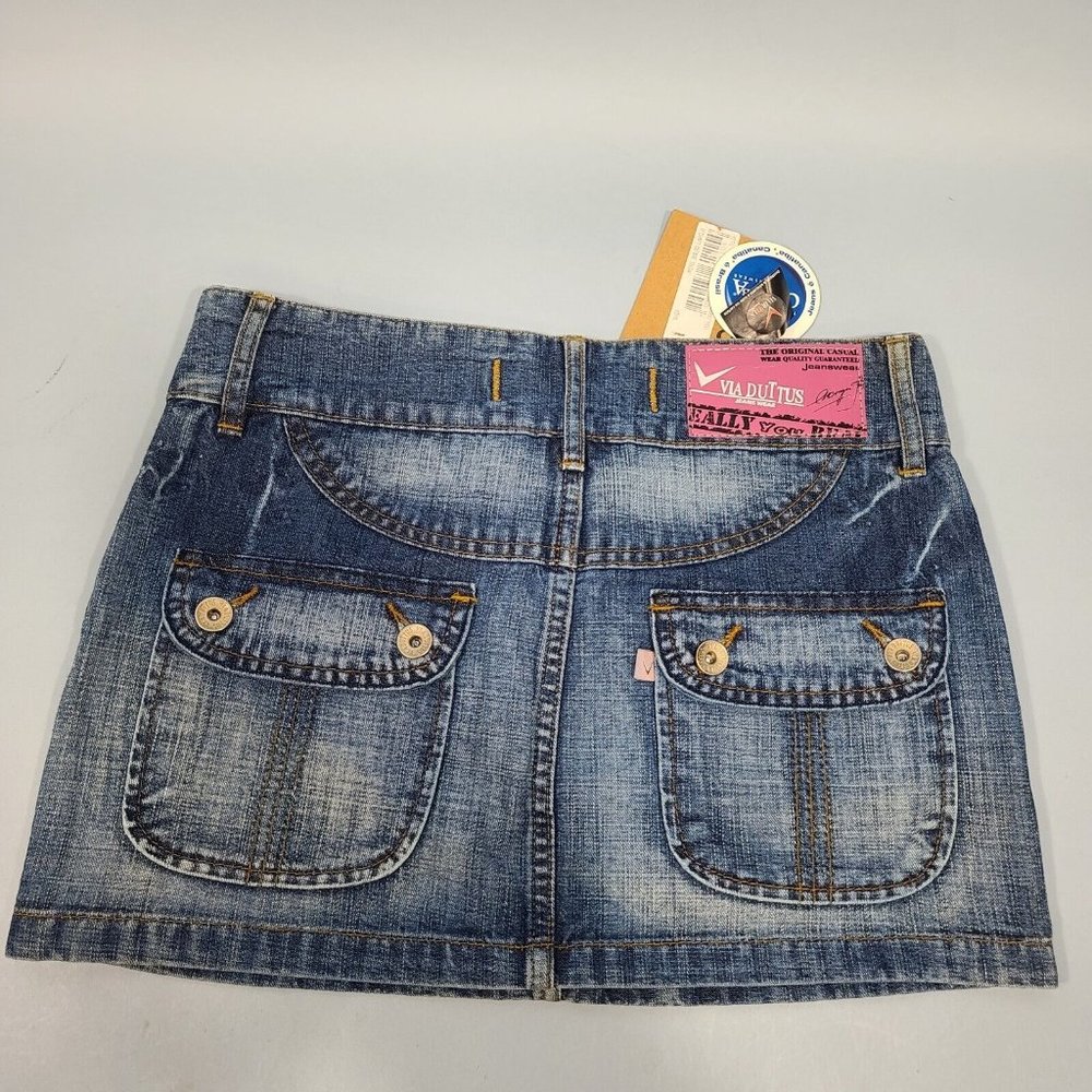 VIA DUTTUS 11.5" Brazilian Denim Blue Jean Skirt Womens Size 0 NWT - Picture 2 of 11